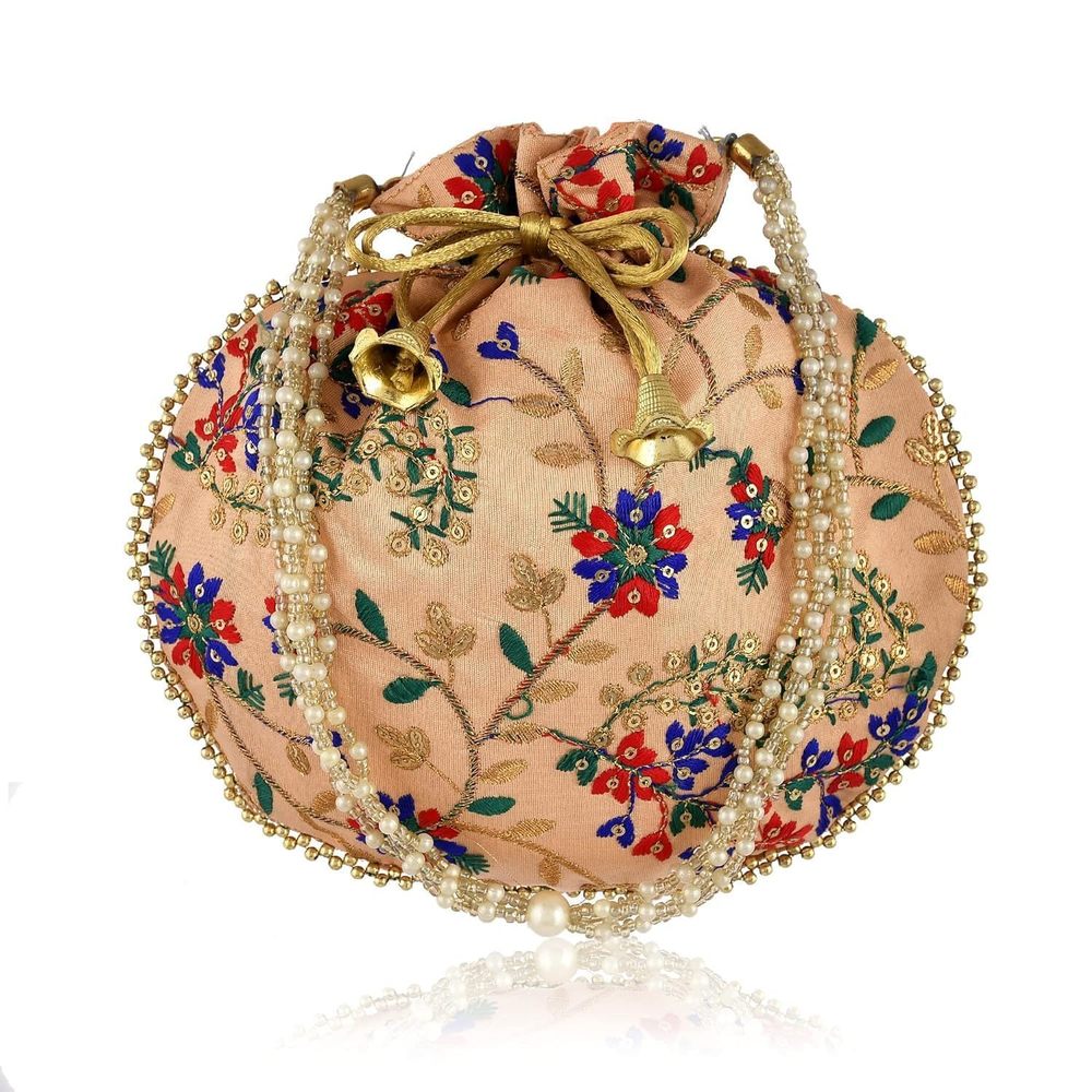 Potli Bag Ethnic Desner Embroidery Purse Pouch Drawstring Flower :)